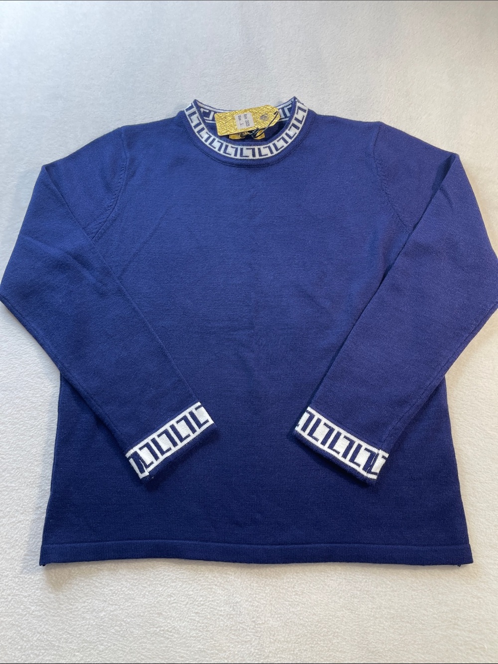 VINIZDENA Women's Crewneck Sweater in Deep Blue with White Trim SIZE L